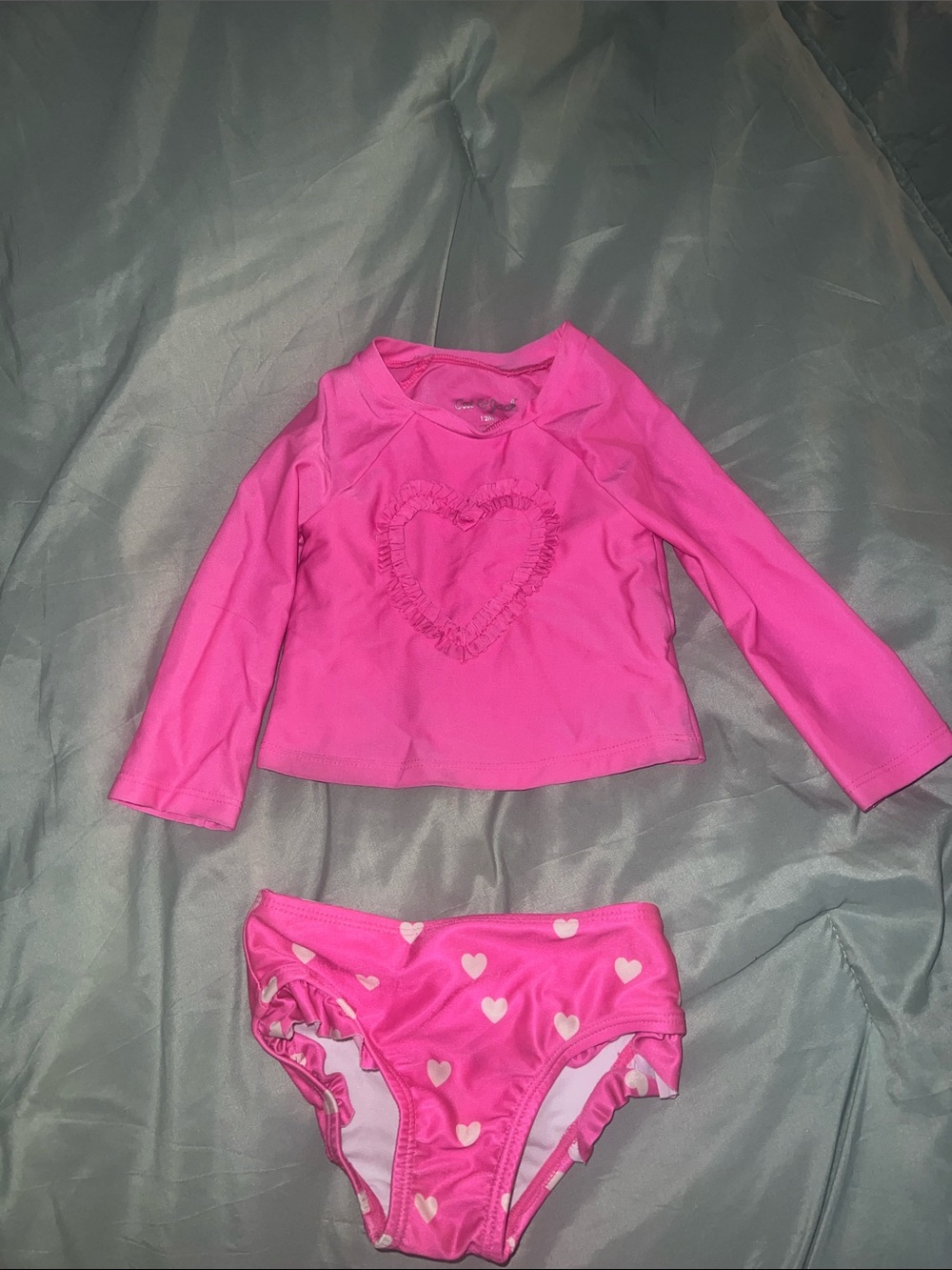 Cat and Jack Baby Hot Pink Heart Rash Guard Set - Long Sleeve Swim Top & Briefs
